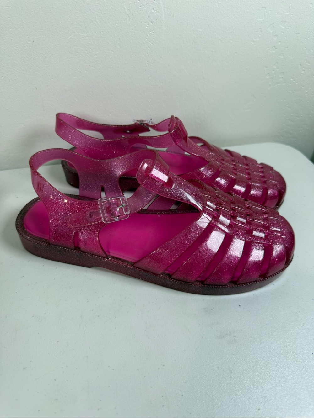 Melissa Girls' Glitter Fuchsia Jelly Sandals